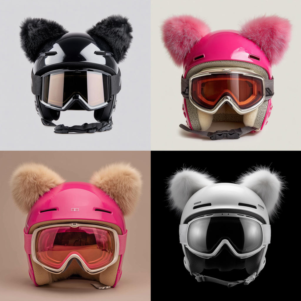 Faux Fur Ski Helmet Ears – Fluffy Cat Style Helmet Accessories for Skiing, and  Snowboarding