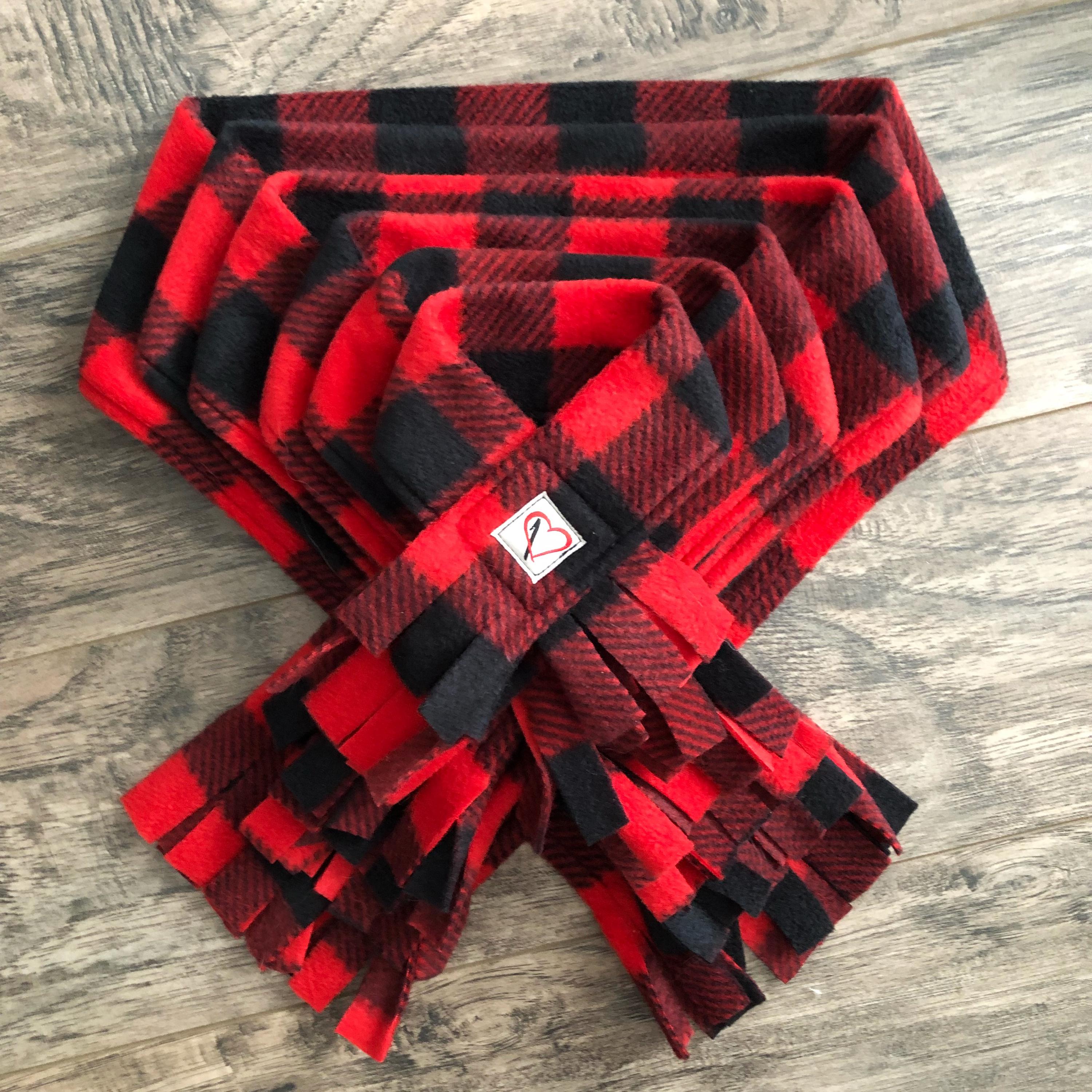 Fleece Buffalo Plaid Dog Scarf, Winter Puppy Scarf, Checkered Red and Black