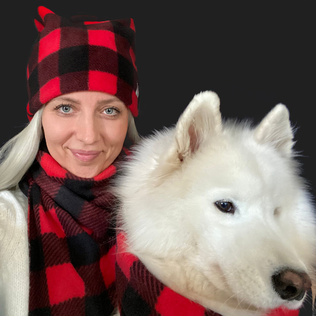 Fleece Buffalo Plaid Human Hat - Checkered Red and Black Christmas Hat