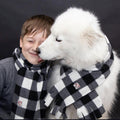 Fleece Buffalo Plaid Dog Scarf, Winter Puppy Scarf, Checkered White and Black