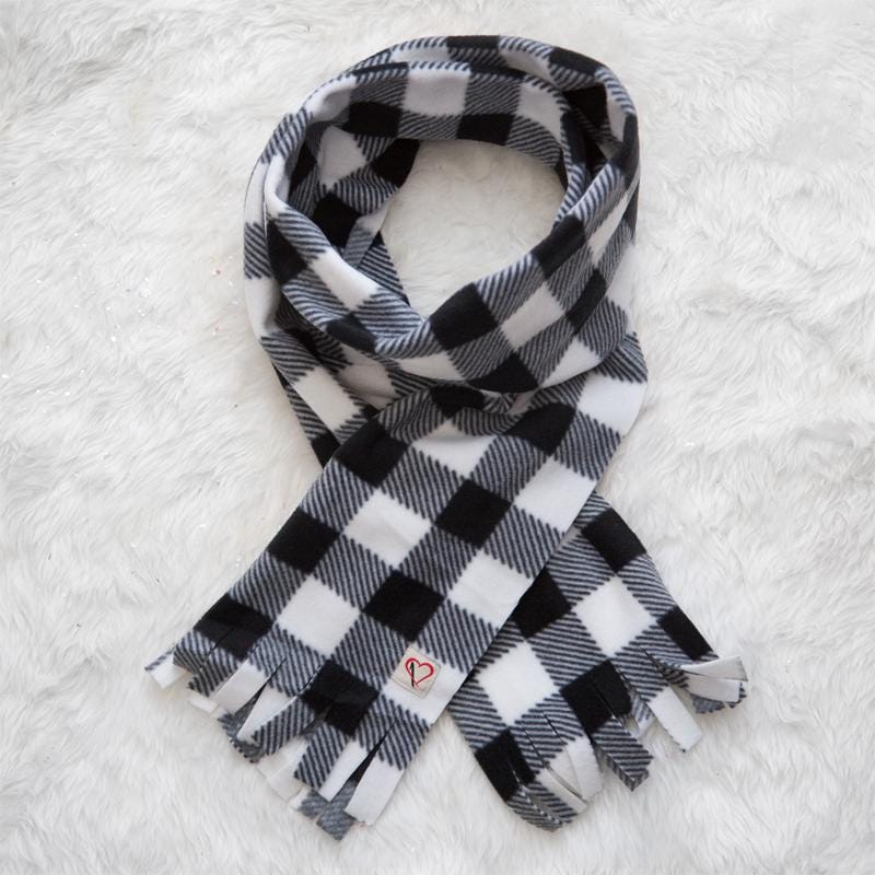 Fleece Buffalo Plaid Human Scarf - Checkered White and Black Christmas Scarf